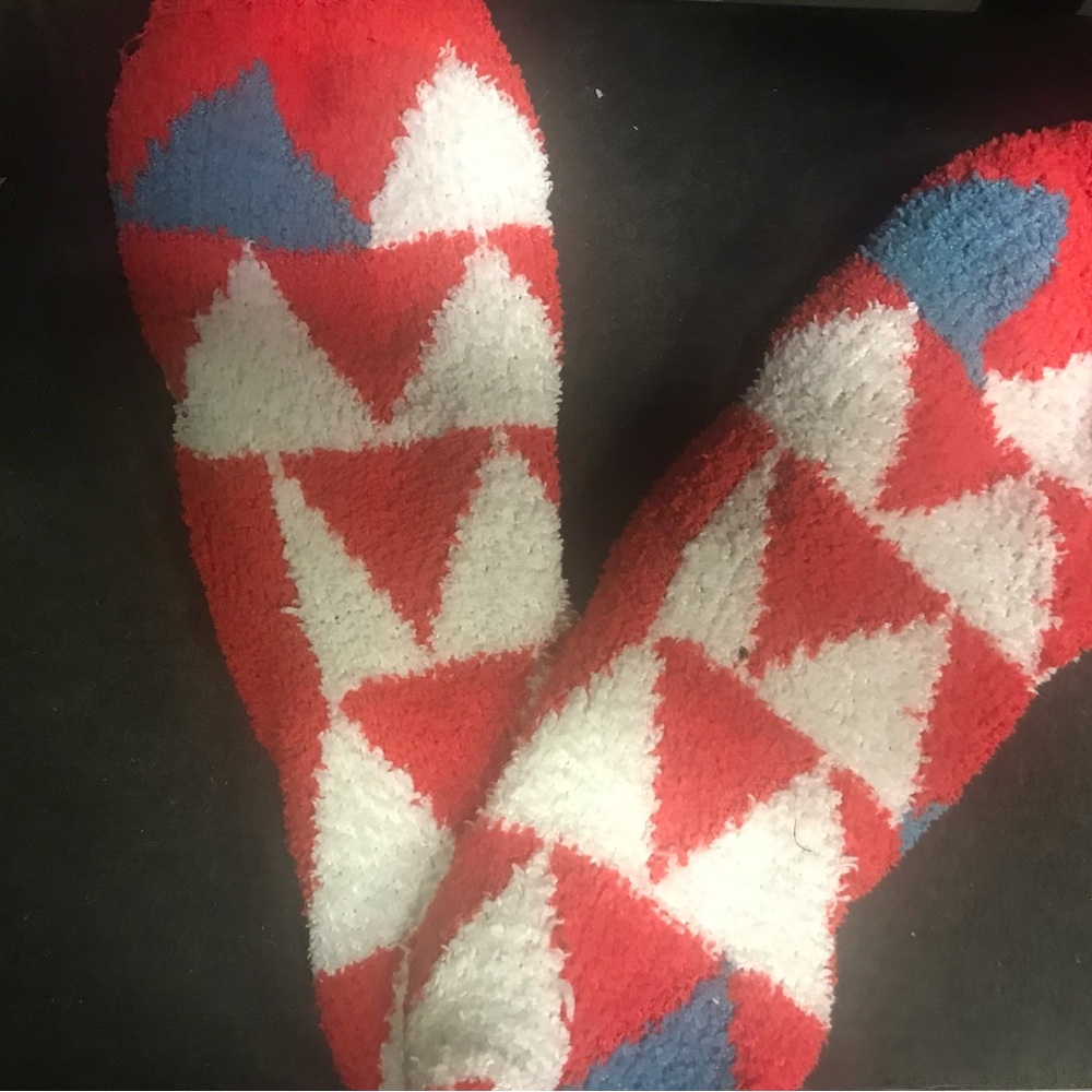 Worn socks Slipper socks Cozy Red & White Geometric Fuzzy Socks